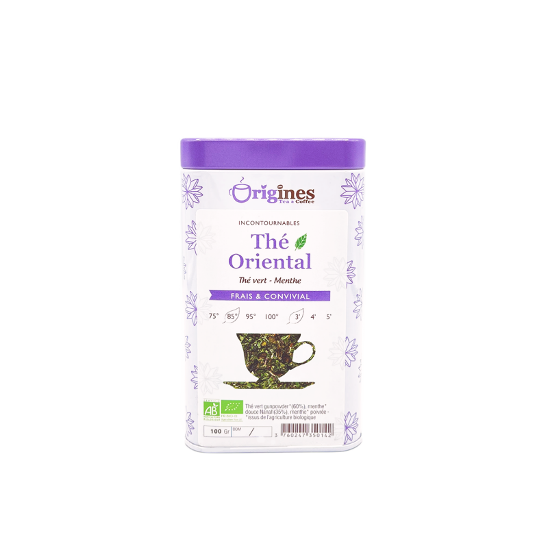 Boîte en métal de 100 g de thé vert Bio Oriental désaltérant