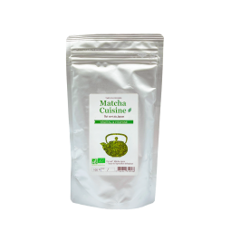 Thé vert Matcha Bio en poudre dans un sachet de 100g goût végétal