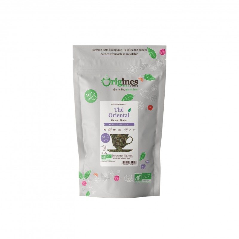 Thé vert Bio Oriental de Chine au format d'Infusettes de 50x2 g à la menthe Thé vert Bio Oriental de Chine au format d'Infusettes de 50x2 g à la menthe