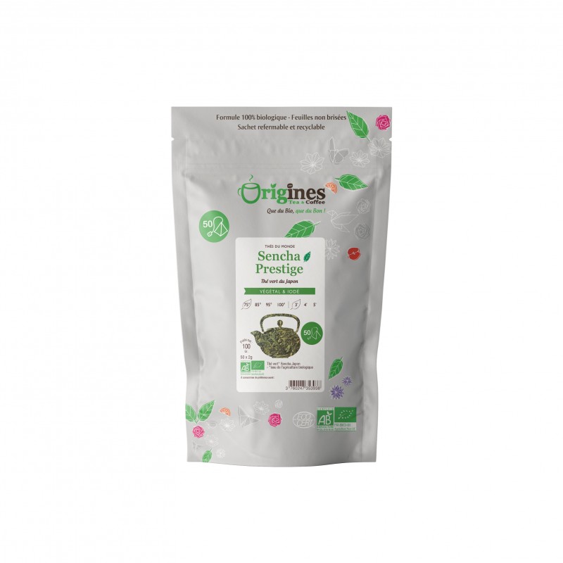 Thé Vert Bio Sencha Prestige format infusettes 50x2g provenant du Japon Thé Vert Bio Sencha Prestige format infusettes 50x2g provenant du Japon